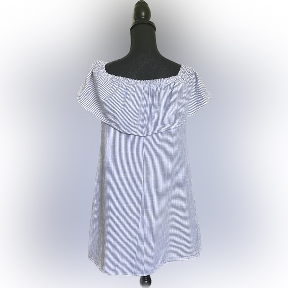 PerSeption Concept Blue Stripe Cotton Off Shoulder Sundress Lined Womens Sz s - Picture 2 of 3